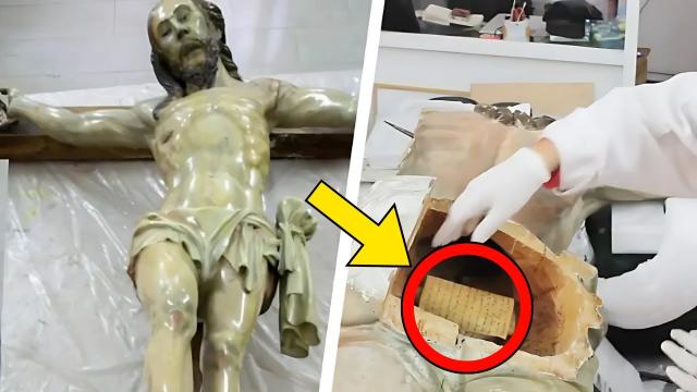 Woman Repairs Ancient Jesus Statue When She Realizes That Something Is Hidden Inside