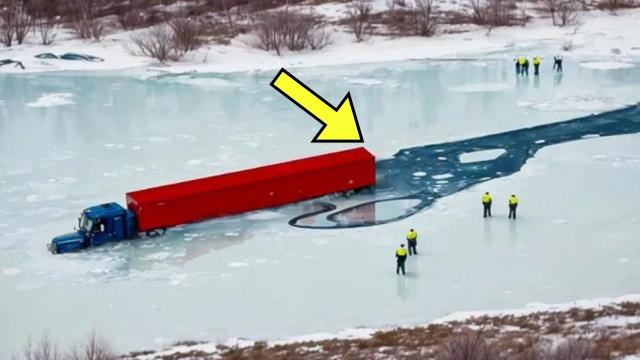 Truck Crashes Through Ice Road - Police Uncover Dangerous Contents and Evacuate Area!