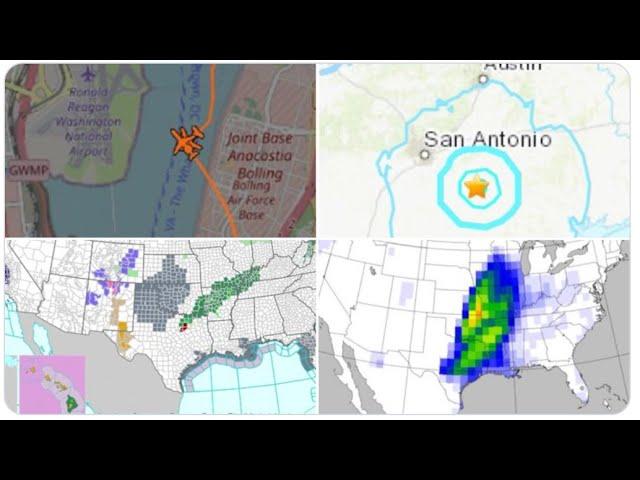 American plane & Army Helicopter collide near DC Airport. 4.5 San Antonio TX EQ & Dallas Flood.