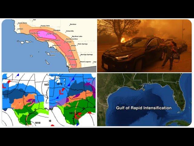 PINK ALERT! Wildfire TERROR in S. California! & BIG Texas & Southern ICE & Snow storm approacheth!