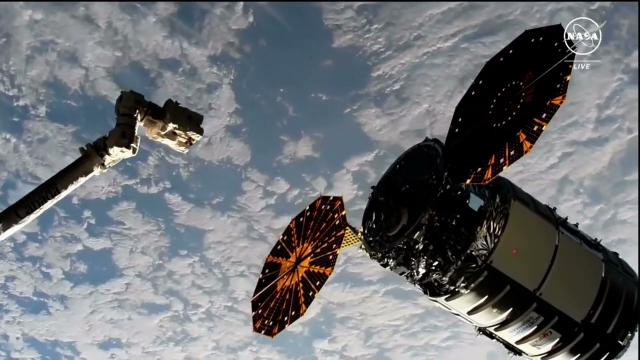 Private Cygnus cargo ship captured by space station robotic arm