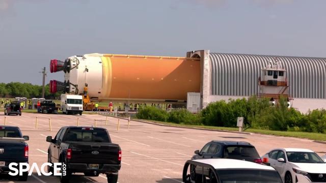 NASA's Artemis 2 moon rocket core stage arrives in Florida! See a time-lapse