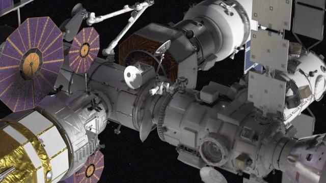 Gateway Lunar Space Station Flyby