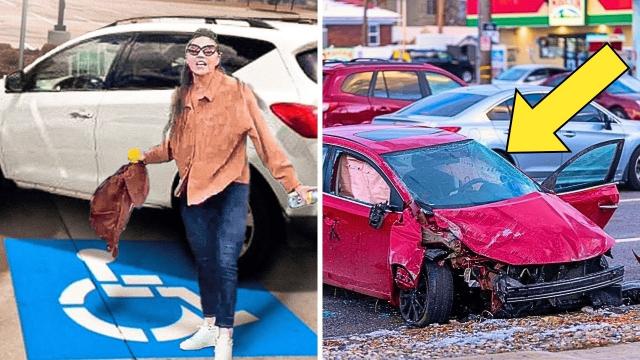 Woman Double Parks in Disabled Spot, But When She Gets Back To Her Car, This Happens