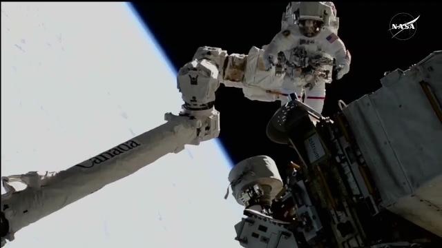 ISS robotic arms transports astronaut Suni Williams during spacewalk