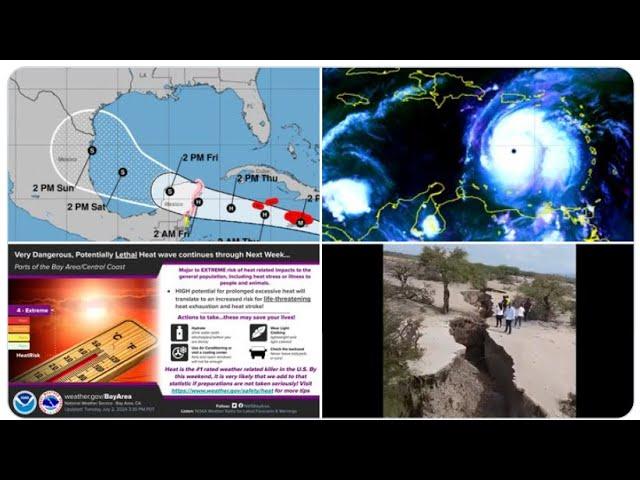 strange RED ALERT! Texas & Jamaica in Hurricane Cone 4 Cat 4.5 Beryl! Cali Heat wave & Mexico Crack