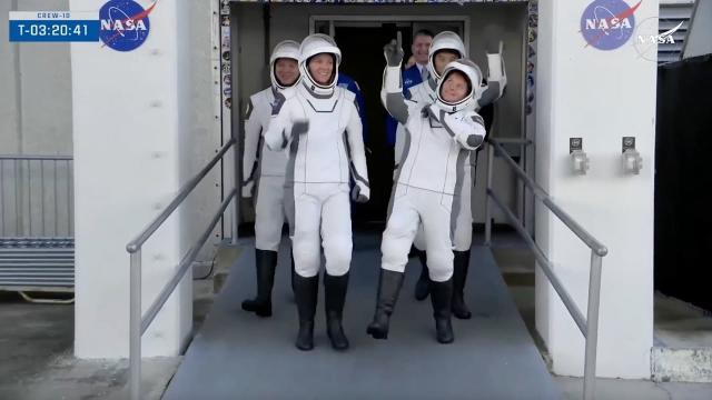 NASA's SpaceX Crew-10 walks out for pre-launch Tesla ride to rocket